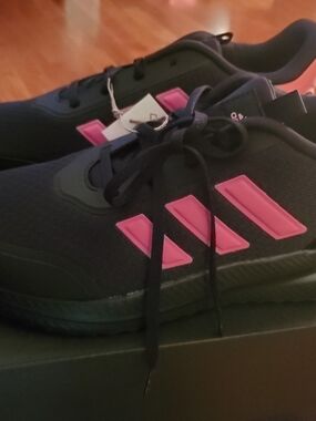 adidas Women’s Black Athletic Sneakers with Pink Stripes